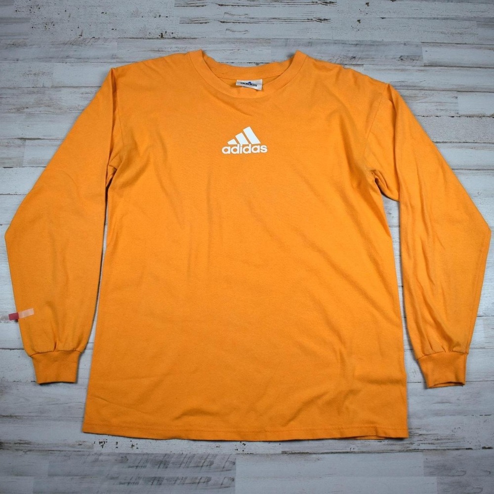 Adidas Vintage T Shirt Mens Medium Orange Y2K Trefoil Logo Graphic Tee USA Made